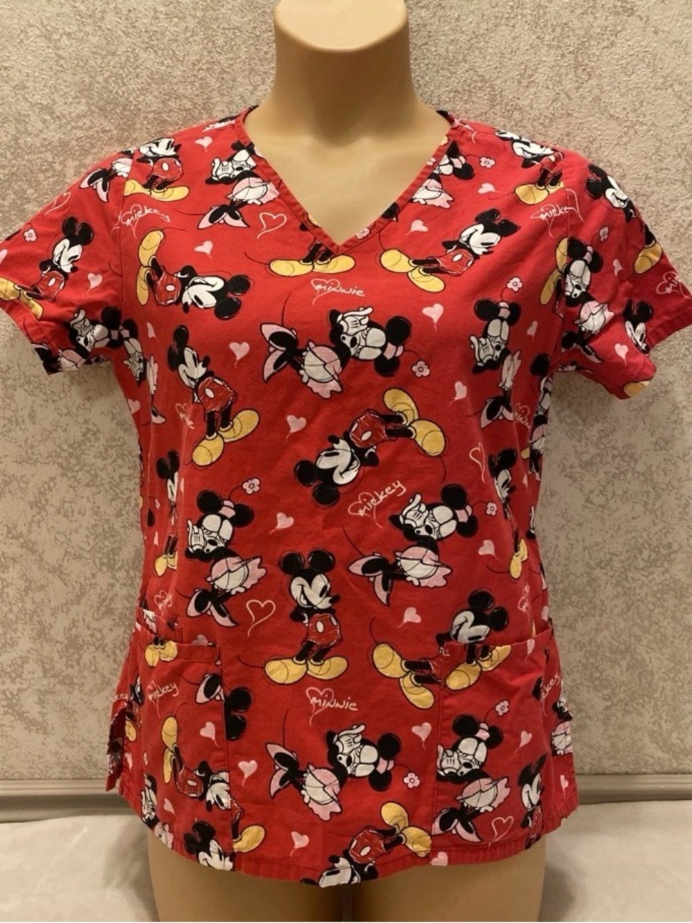 Disney Minnie And Mickey Mouse Scrub Top Multicolor